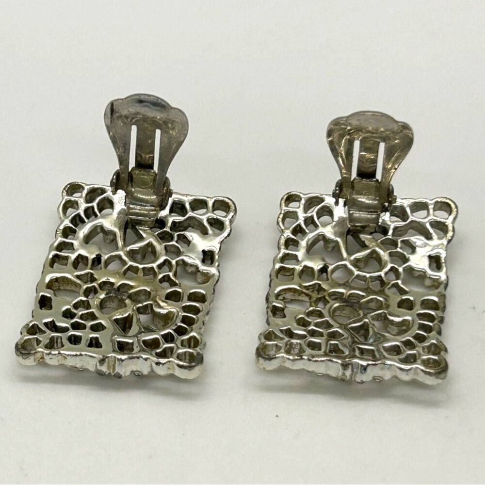 Silver-tone Statement Earring & Bracelet Set Paisley Filigree Panel Design - Picture 9 of 14